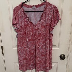 Chic Red Leaf Print Blouse